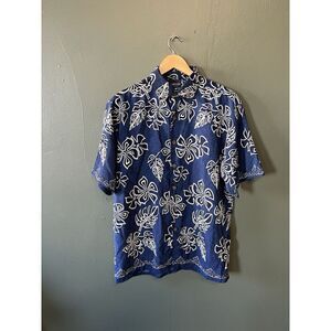 Sideout Mens Blue Floral Pattern Vintage Button Up Short Sleeve Shirt Size M